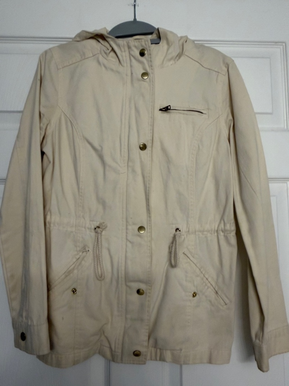 Forever 21 Cream Hooded Utility Jacket